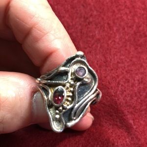 935 sterling silver with gem stones. Size 7